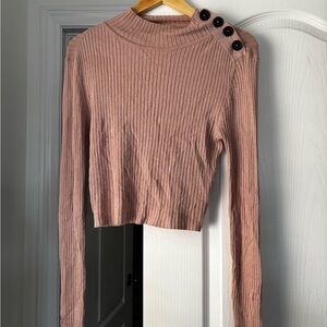 Women's Ribbed Button-Shoulder Top - Blush Pink